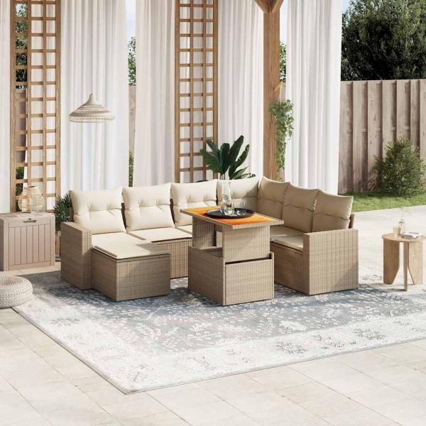 ARDEBO.de - 8-tlg. Garten-Sofagarnitur mit Kissen Beige Poly Rattan