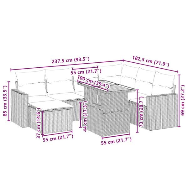 8-tlg. Garten-Sofagarnitur mit Kissen Beige Poly Rattan