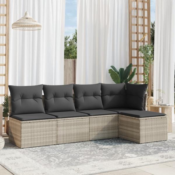 ARDEBO.de - 5-tlg. Garten-Sofagarnitur mit Kissen Hellgrau Poly Rattan