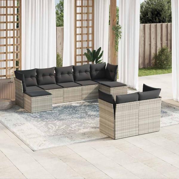 ARDEBO.de - 9-tlg. Garten-Sofagarnitur mit Kissen Hellgrau Poly Rattan