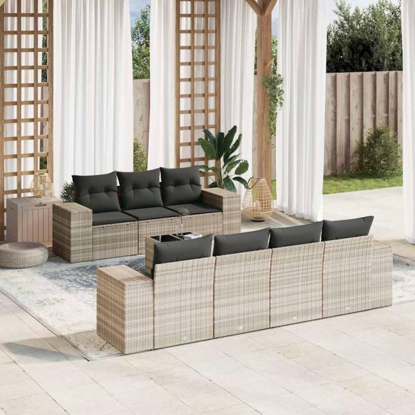 ARDEBO.de - 8-tlg. Garten-Sofagarnitur mit Kissen Hellgrau Poly Rattan