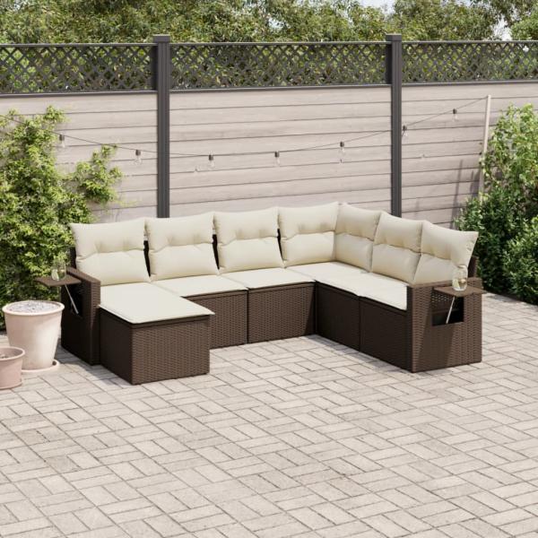 ARDEBO.de - 7-tlg. Garten-Sofagarnitur mit Kissen Braun Poly Rattan
