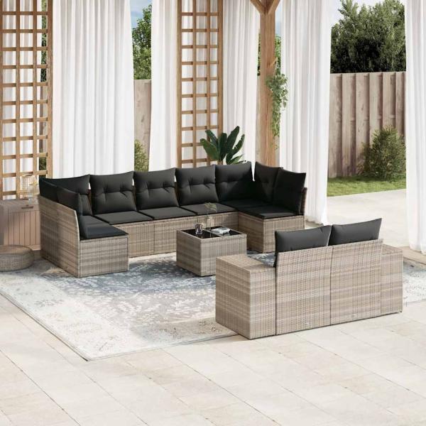 ARDEBO.de - 10-tlg. Garten-Sofagarnitur mit Kissen Hellgrau Poly Rattan