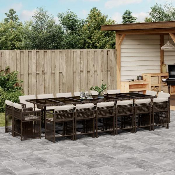 ARDEBO.de - 17-tlg. Garten-Essgruppe mit Kissen Braun Poly Rattan