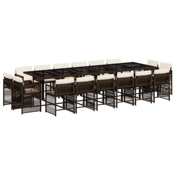 17-tlg. Garten-Essgruppe mit Kissen Braun Poly Rattan