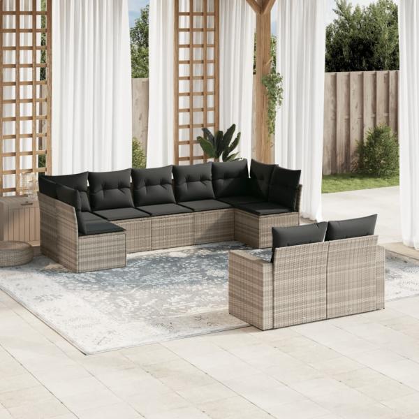 ARDEBO.de - 9-tlg. Garten-Sofagarnitur mit Kissen Hellgrau Poly Rattan