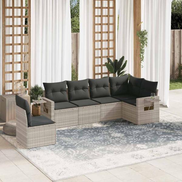 ARDEBO.de - 6-tlg. Garten-Sofagarnitur mit Kissen Hellgrau Poly Rattan