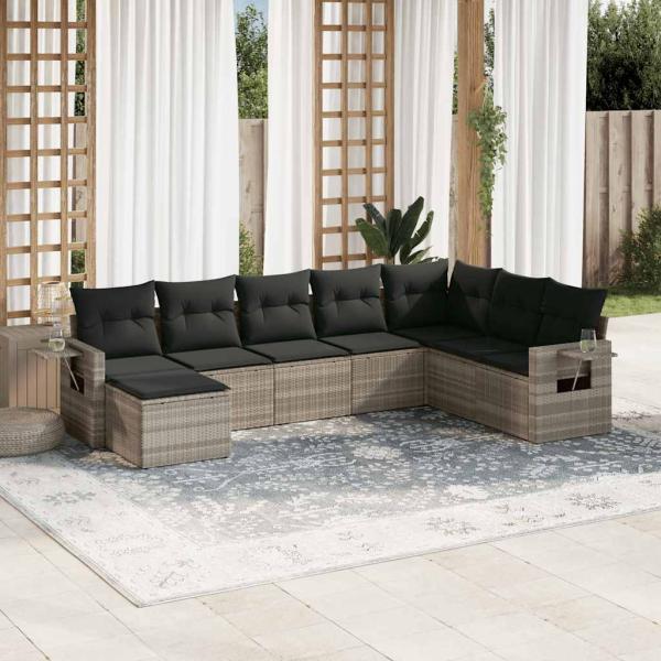 ARDEBO.de - 8-tlg. Garten-Sofagarnitur mit Kissen Hellgrau Poly Rattan