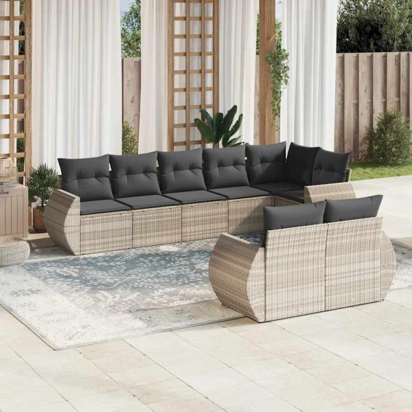 ARDEBO.de - 8-tlg. Garten-Sofagarnitur mit Kissen Hellgrau Poly Rattan