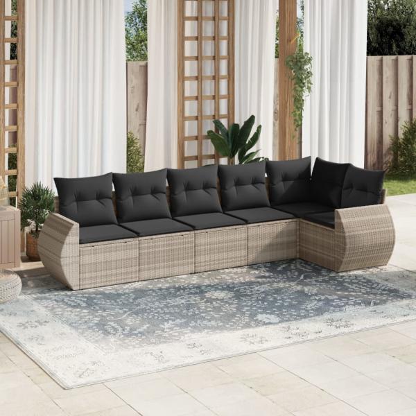 ARDEBO.de - 6-tlg. Garten-Sofagarnitur mit Kissen Hellgrau Poly Rattan