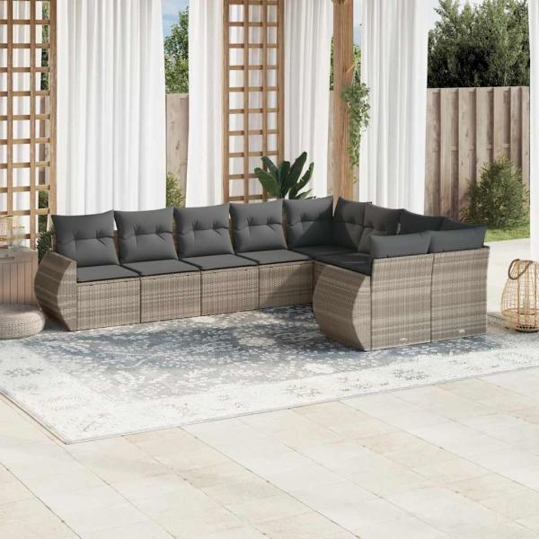 ARDEBO.de - 9-tlg. Garten-Sofagarnitur mit Kissen Hellgrau Poly Rattan
