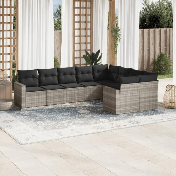 ARDEBO.de - 9-tlg. Garten-Sofagarnitur mit Kissen Hellgrau Poly Rattan