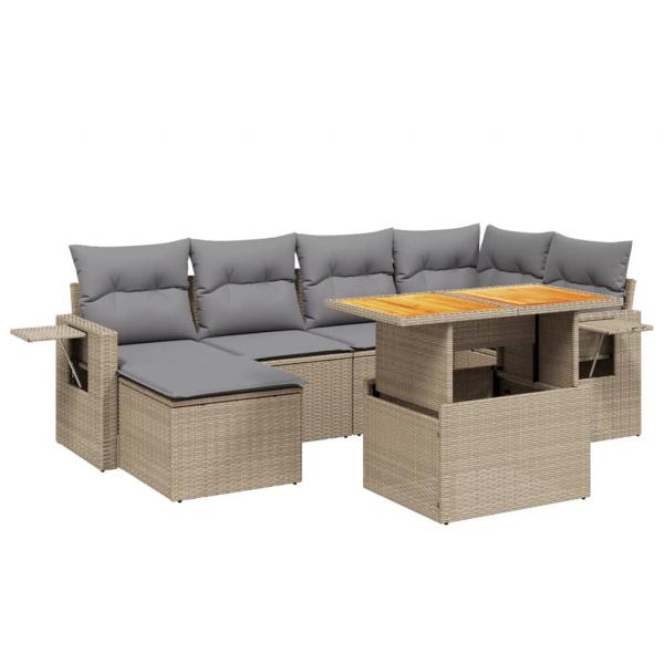 7-tlg. Garten-Sofagarnitur mit Kissen Beige Poly Rattan