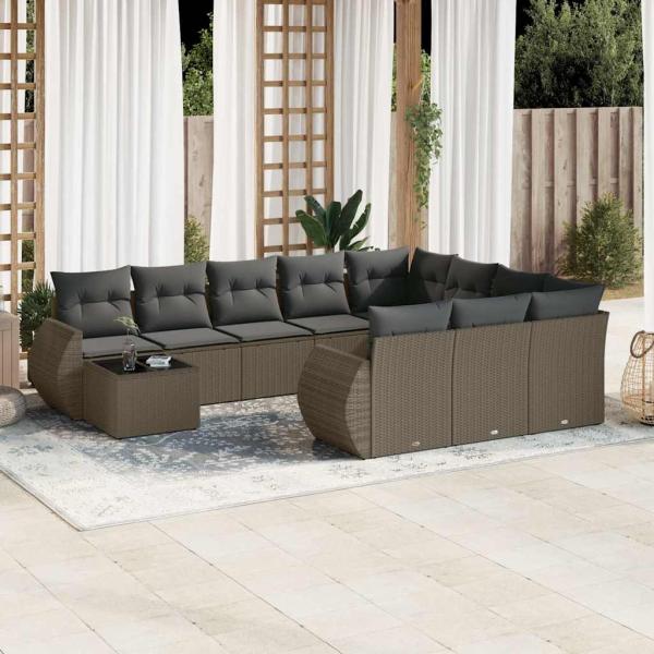 ARDEBO.de - 11-tlg. Garten-Sofagarnitur mit Kissen Hellgrau Poly Rattan