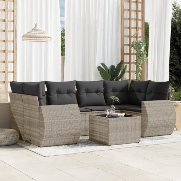 ARDEBO.de - 7-tlg. Garten-Sofagarnitur mit Kissen Hellgrau Poly Rattan
