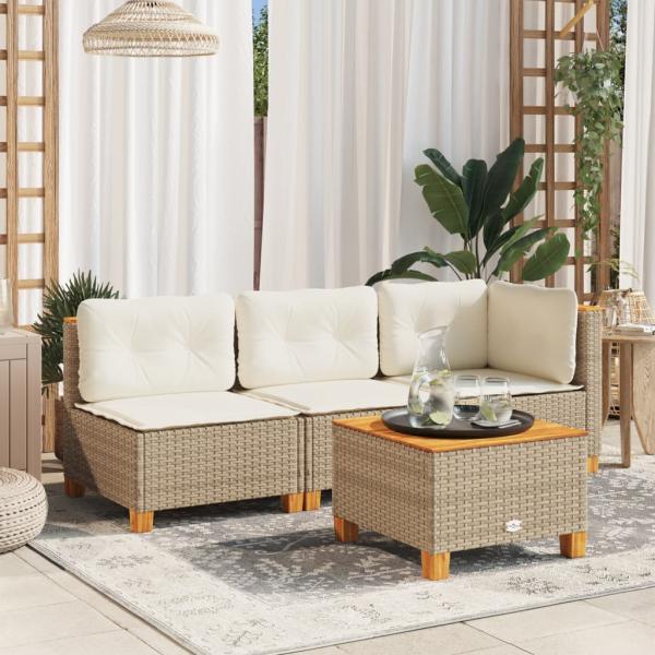 ARDEBO.de - Gartentisch Beige 55x55x36 cm Poly Rattan Akazienholz