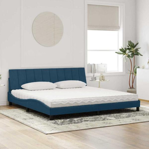 ARDEBO.de - Bett mit Matratze "Hanko" Blau 200x200 cm Samt