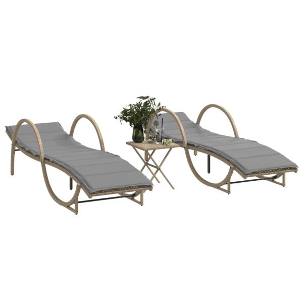 ARDEBO.de - Sonnenliegen 2 Stk. mit Tisch Beige Poly Rattan