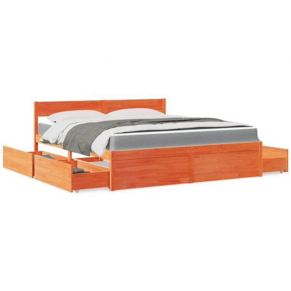 ARDEBO.de - Bett mit Schubladen und Matratze Wachsbraun 180x200 Massivholz