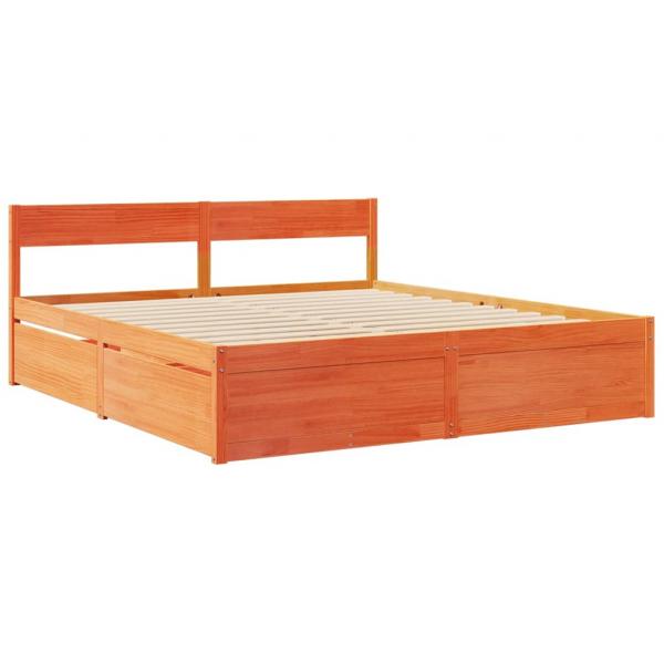 Bett mit Schubladen und Matratze Wachsbraun 180x200 Massivholz