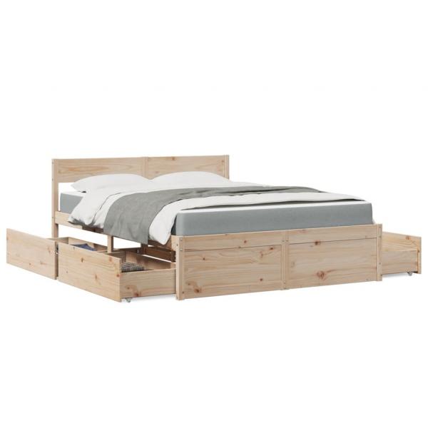 ARDEBO.de - Bett mit Schubladen und Matratze 140x200 cm Massivholz Kiefer