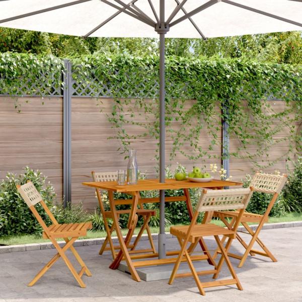 ARDEBO.de - Gartenstühle 4 Stk. Klappbar Beige Poly Rattan & Massivholz