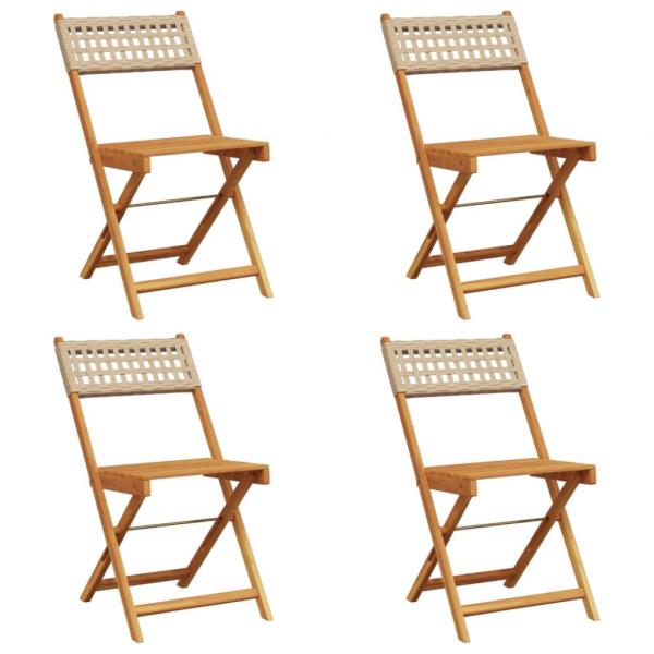 Gartenstühle 4 Stk. Klappbar Beige Poly Rattan & Massivholz