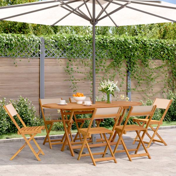 ARDEBO.de - Gartenstühle 6 Stk. Klappbar Beige Stoff und Massivholz