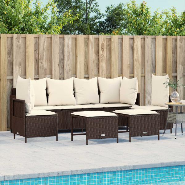 ARDEBO.de - 5-tlg. Garten-Sofagarnitur mit Kissen Braun Poly Rattan