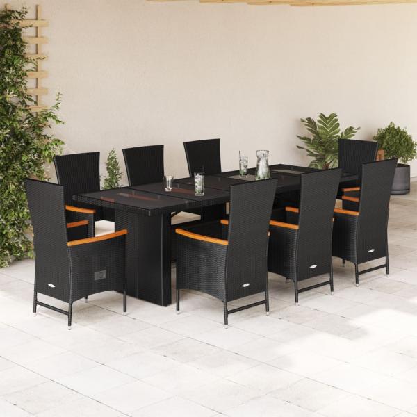 ARDEBO.de - 9-tlg. Garten-Essgruppe mit Kissen Schwarz Poly Rattan