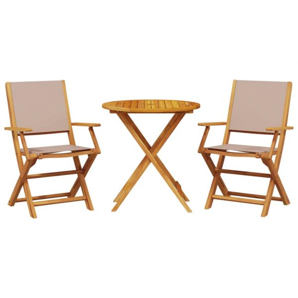 3-tlg. Bistro-Set Taupe Stoff und Massivholz