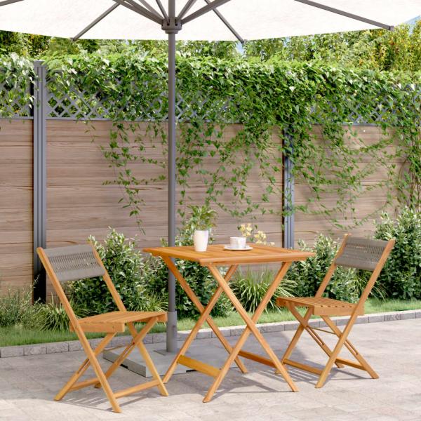ARDEBO.de - 3-tlg. Bistro-Set Grau Polypropylen und Massivholz
