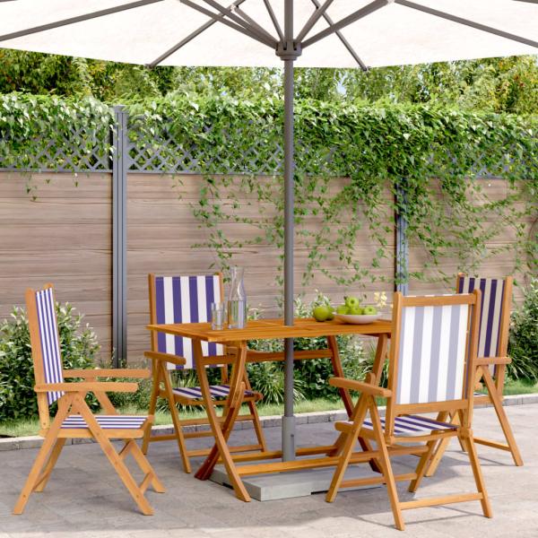 ARDEBO.de - Gartenstühle Verstellbar 4 Stk. Blau Weiß Stoff und Massivholz
