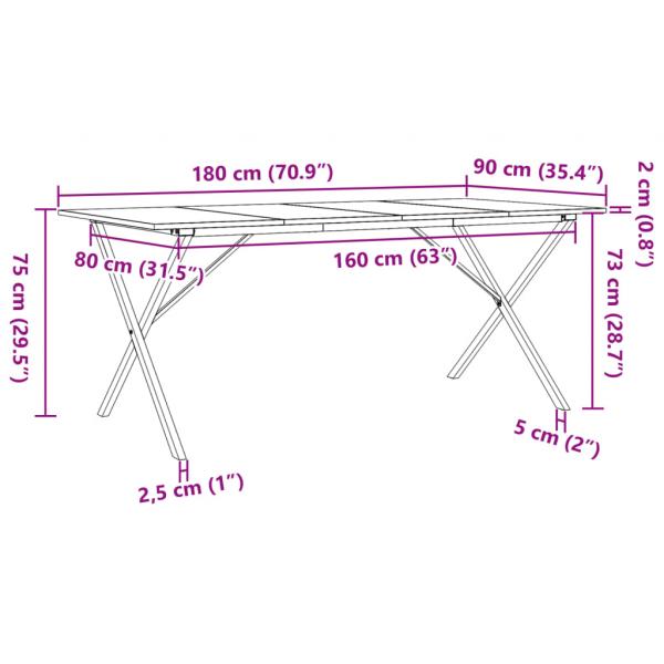 Esstisch X-Gestell 180x90x75 cm Massivholz Kiefer und Gusseisen
