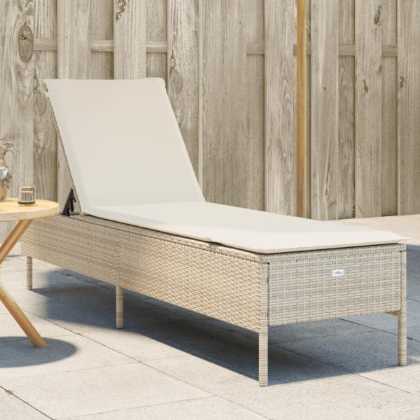 ARDEBO.de - Sonnenliege mit Auflage Beige Poly Rattan
