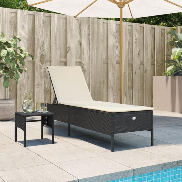 ARDEBO.de - Sonnenliege mit Tisch und Auflage Schwarz Poly-Rattan
