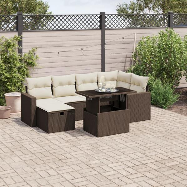 ARDEBO.de - 7-tlg. Garten-Sofagarnitur mit Kissen Braun Poly Rattan