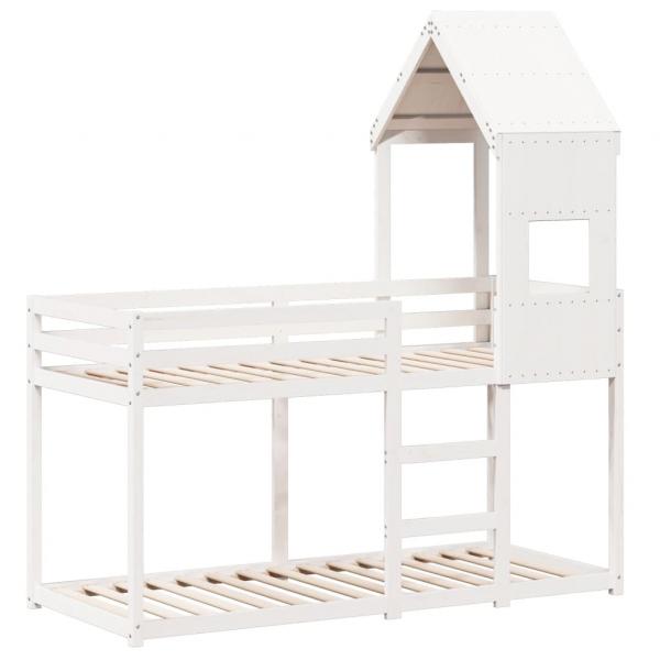 ARDEBO.de - Etagenbett mit Dach Weiß 90x190 cm Massivholz Kiefer