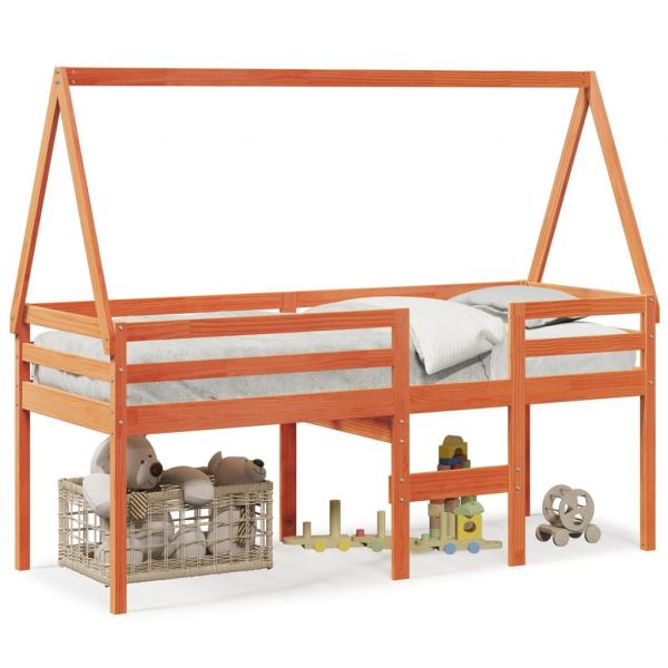 ARDEBO.de - Hochbett mit Dach Wachsbraun 75x190 cm Massivholz Kiefer