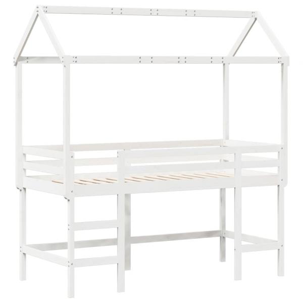 Hochbett mit Leiter und Dach Weiß 90x190 cm Massivholz Kiefer