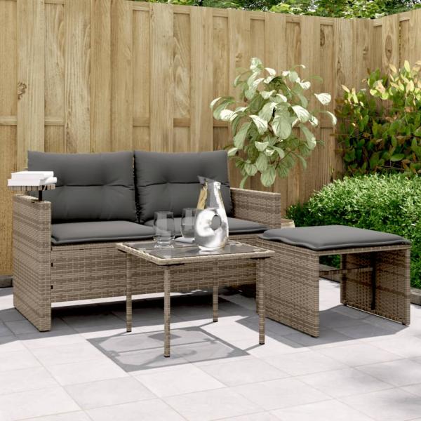 ARDEBO.de - 3-tlg. Garten-Sofagarnitur mit Kissen Grau Poly Rattan