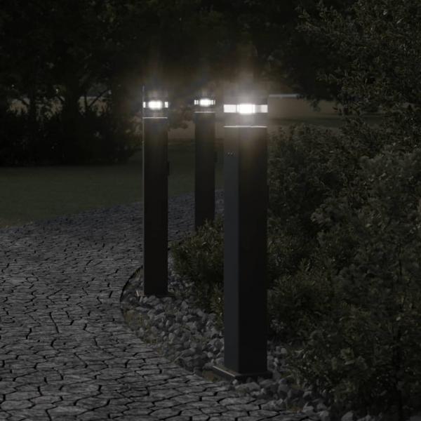 ARDEBO.de - Wegeleuchten mit Steckdose 3 Stk. Schwarz 80 cm Aluminium