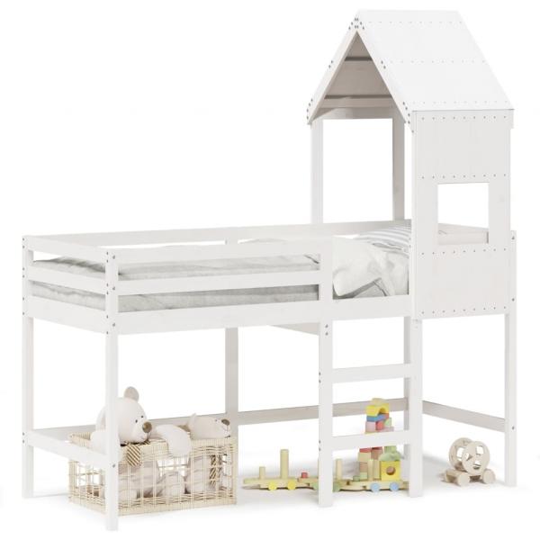 ARDEBO.de - Hochbett mit Leiter und Dach Weiß 90x190 cm Massivholz Kiefer