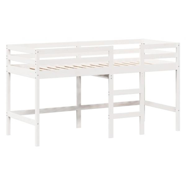 Hochbett mit Leiter und Dach Weiß 90x190 cm Massivholz Kiefer