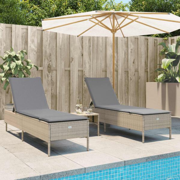 ARDEBO.de - Sonnenliegen mit Auflagen 2 Stk. Beige Poly Rattan