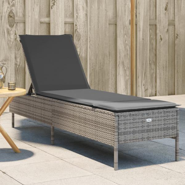 ARDEBO.de - Sonnenliege mit Auflage Grau Poly Rattan