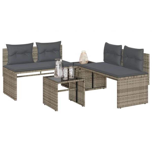 ARDEBO.de - 4-tlg. Garten-Sofagarnitur mit Kissen Grau Poly Rattan