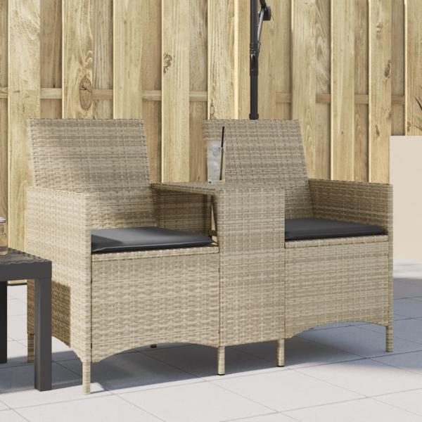 ARDEBO.de - Gartensofa 2-Sitzer mit Tisch und Kissen Hellgrau Poly Rattan