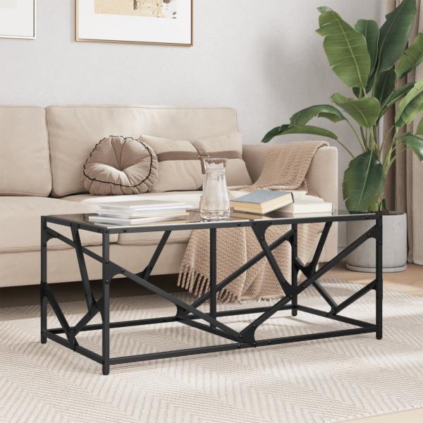 ARDEBO.de - Couchtisch mit Glasplatte Schwarz 98,5x50x41 cm Stahl