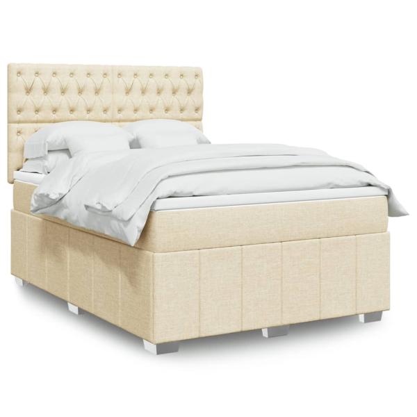 ARDEBO.de - Boxspringbett mit Matratze Creme 140x200 cm Stoff